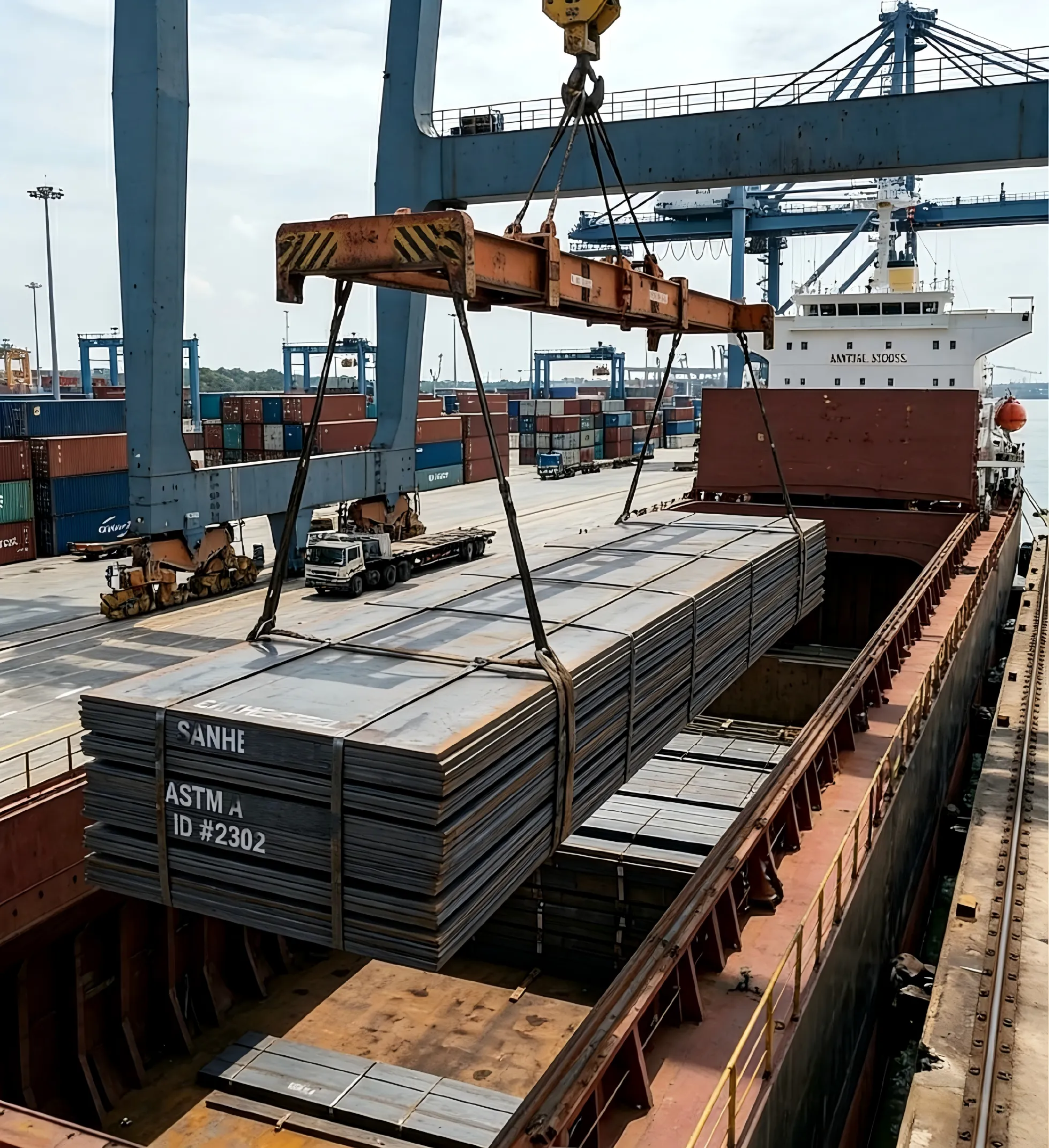 Sanhe Steel's transmarinis traditio viri altae roboris schedae metallicae tabulae erumpit, cum ASTM signis in machinam nucleum insertis